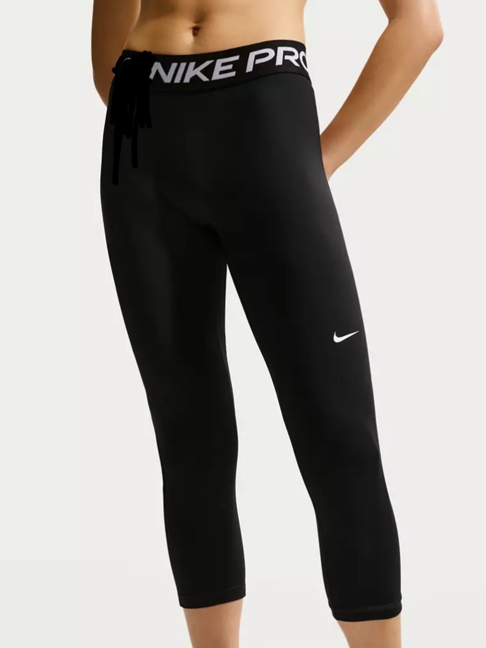 Nike Pro Dri-Fit Womens Black Athletic Leggings Work Out Pants Size S White Logo